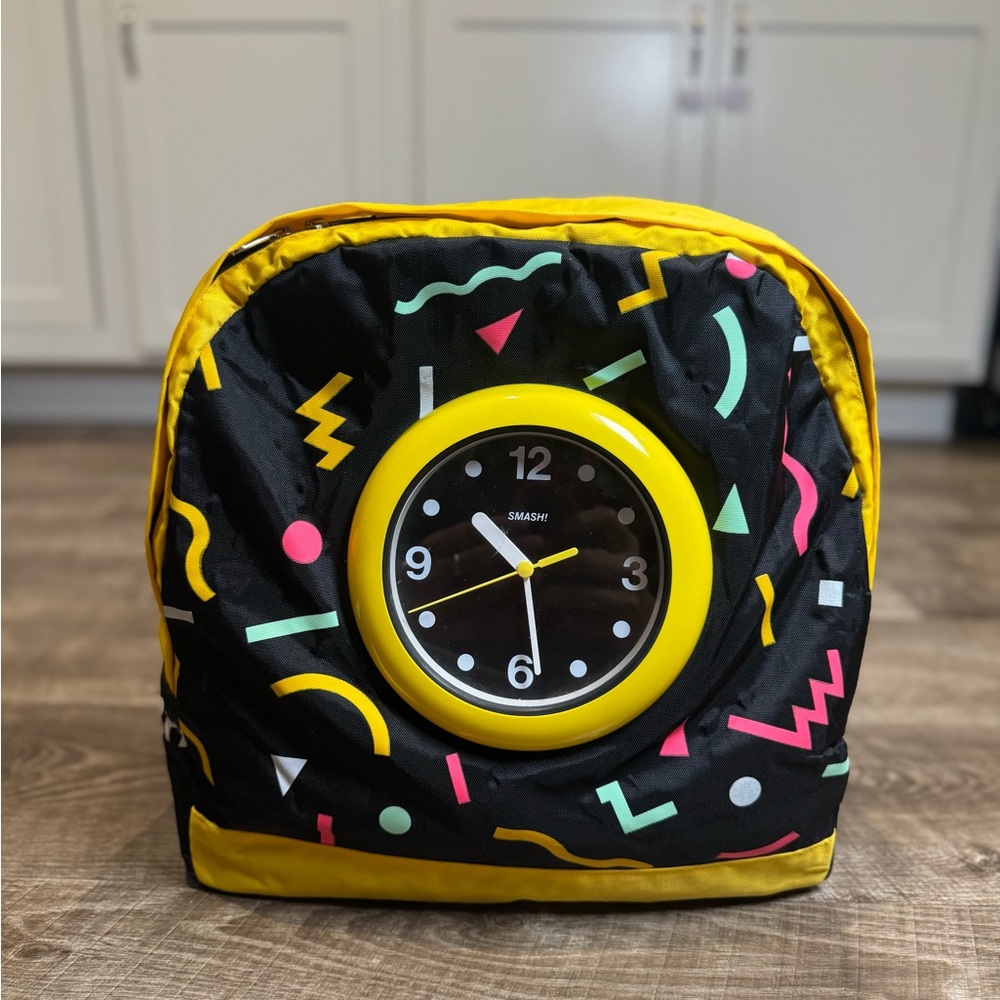 SMASH! Black & Yellow  Memphis Clock Backpack HTF rare retro